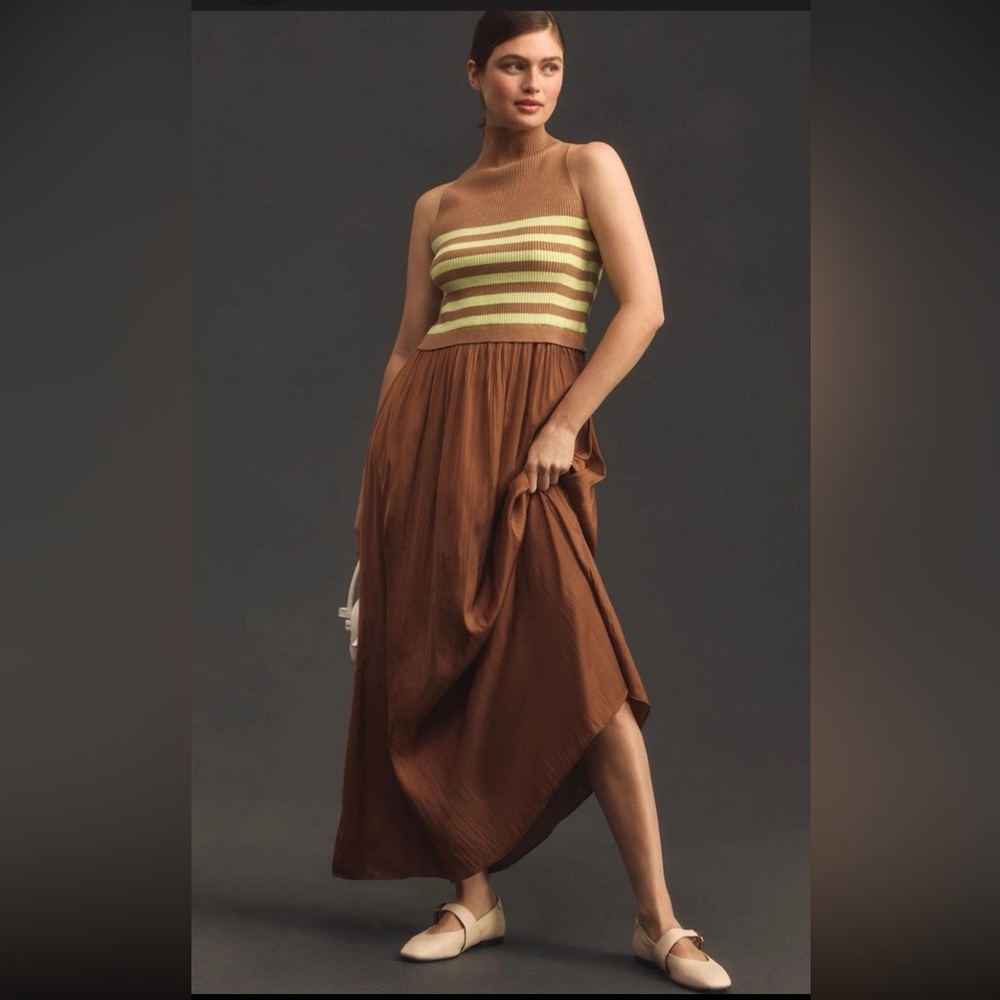 Nwot Anthropologie Thea Sleeveless Twofer Maxi Dress brown spring party $168